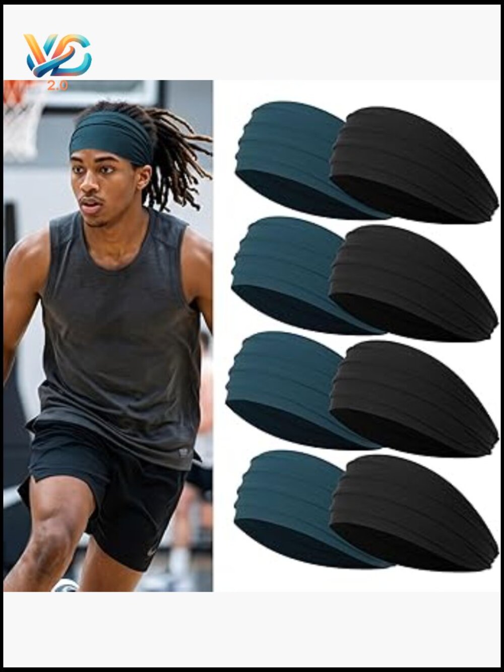 Wide Men's Headbands for Long Hair Sports Headband for Basketball Gym Running 8